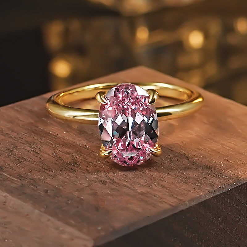 Classic Pink Tourmaline Oval Cut Golden Tone Ring
