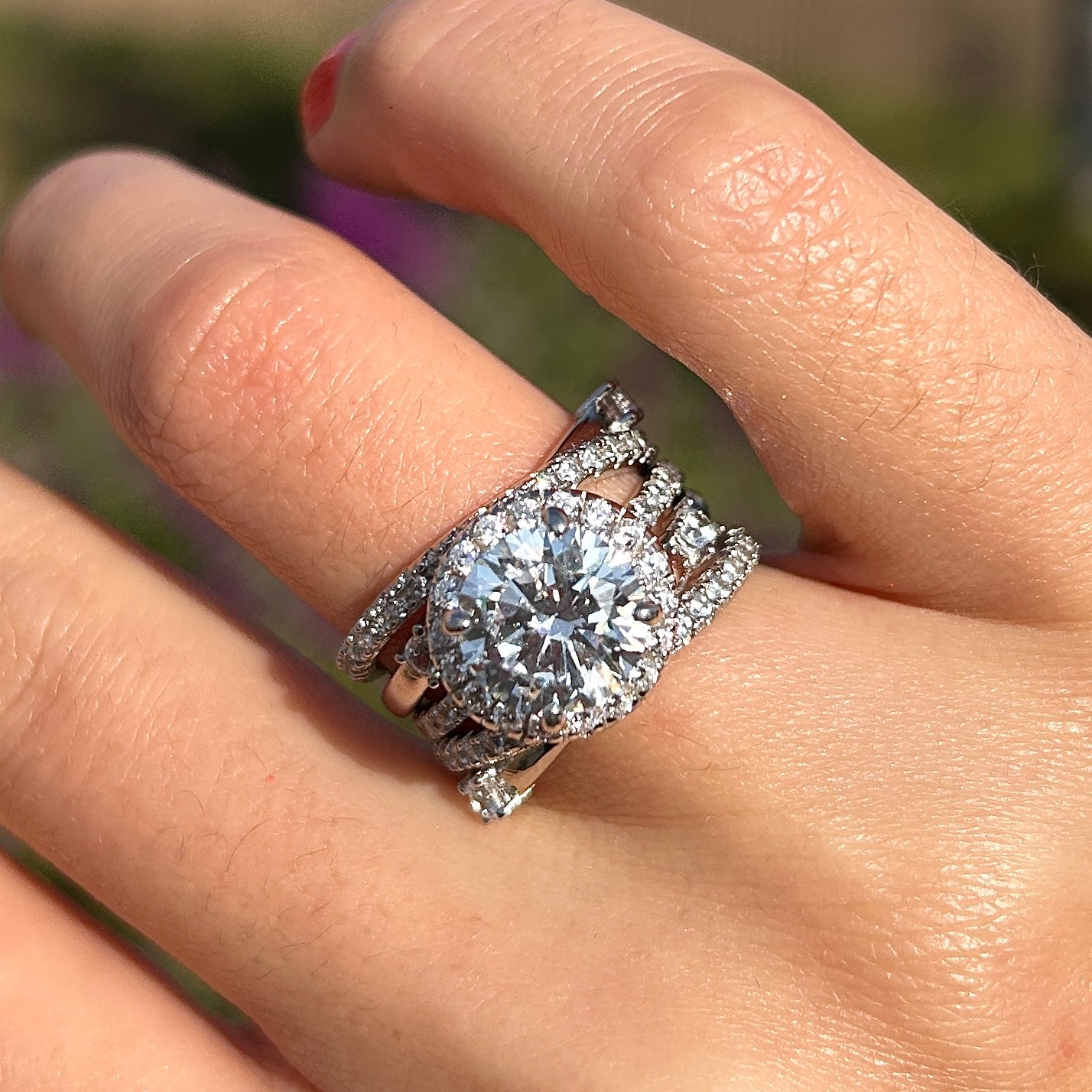 Luxury 2 Pcs Round Cut Halo Design With Insert Band Bridal Set