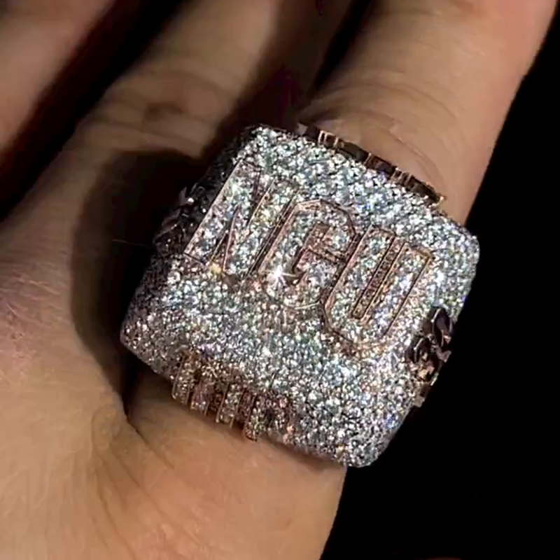 Handmade 10ctw Round Cut White Sapphire Pave Set Rose Gold Never Give Up Men's Ring