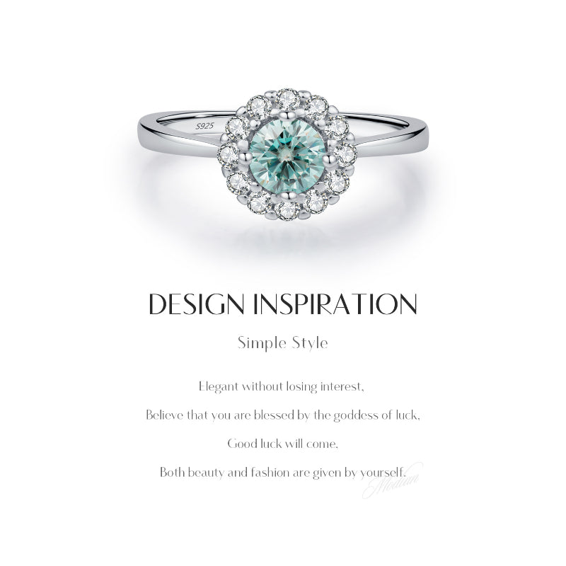 Halo 0.5CT Green Moissanite Silver Ring