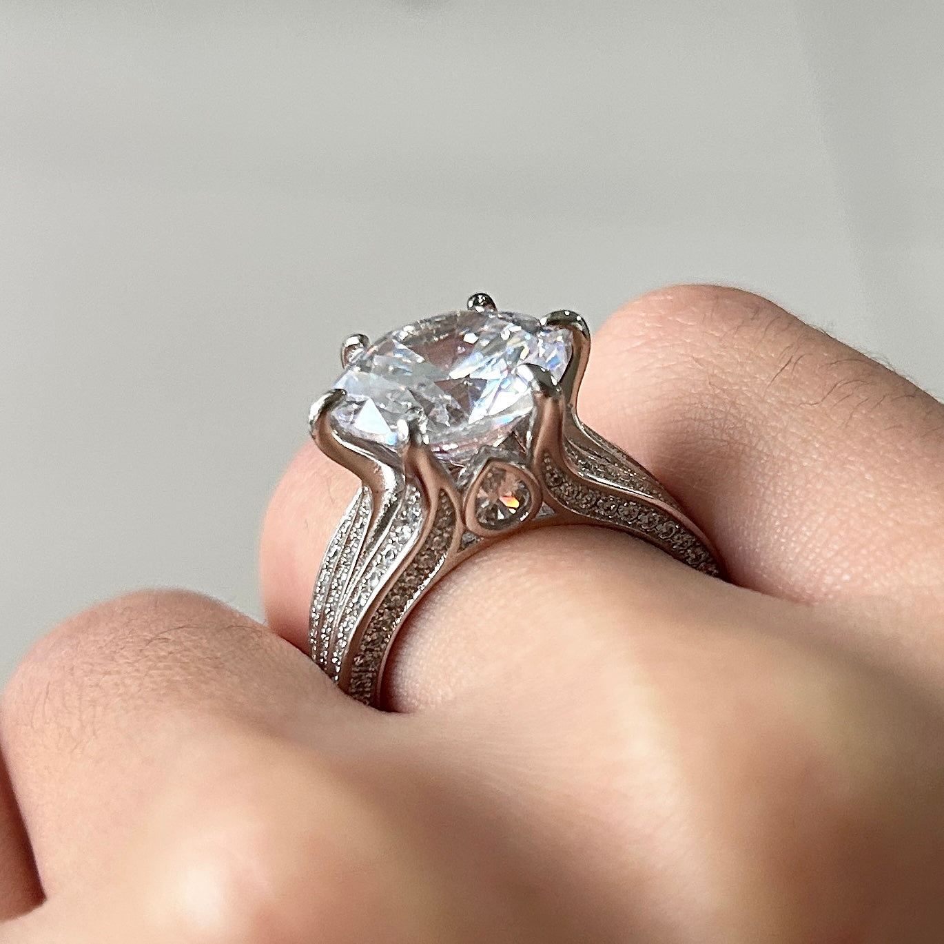 Size 7.0 | Stunning Round Cut Three Shank Design Sterling Silver Engagement Ring