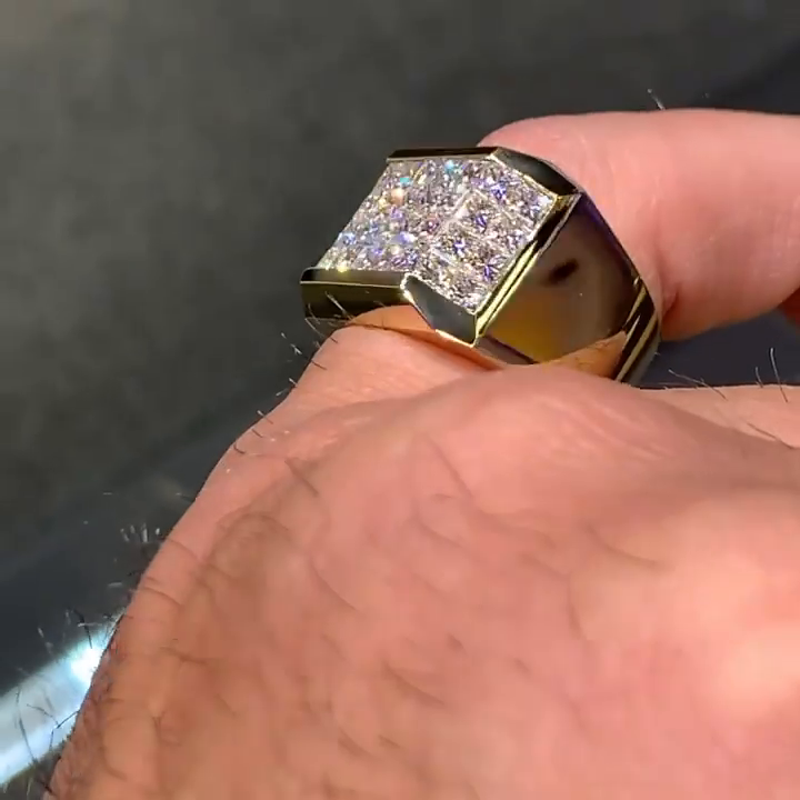 5ct Princess Cut White Sapphire Yellow Gold Handmade Men's Ring