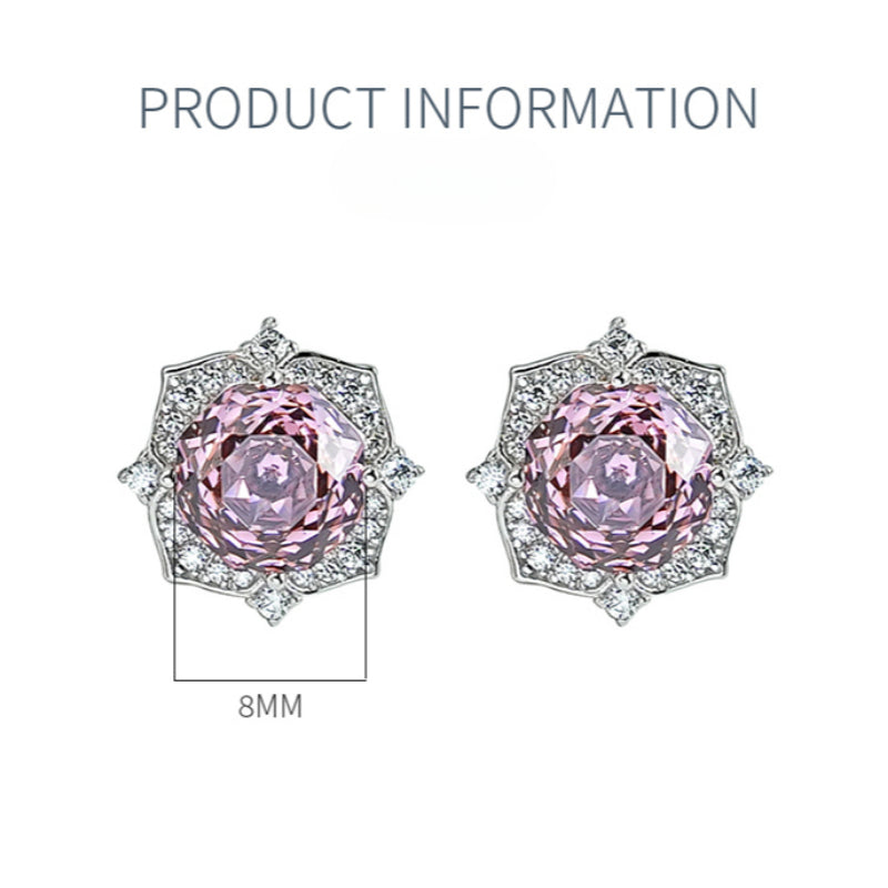 Pink Flower Design Sterling Silver Stud Earrings