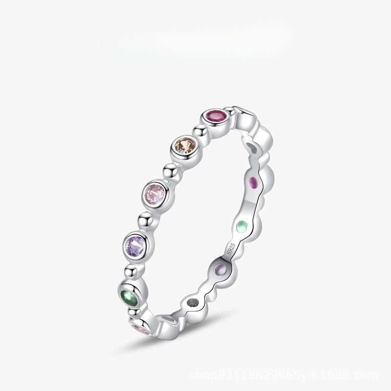 Simple Rainbow Round Cut Sterling Silver Band
