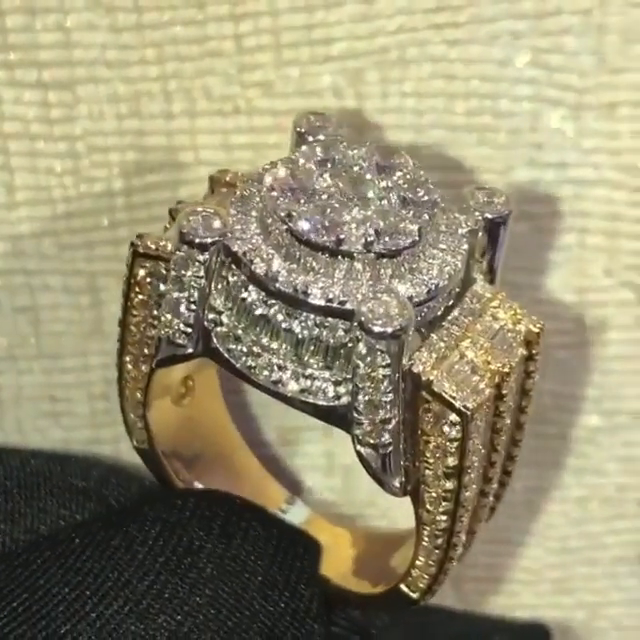 12ctw Round & Emerald Cut White Sapphire Handmade Men's Luxury Ring