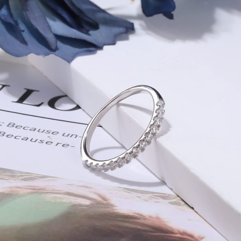 Classic 4 Prong Round Cut Sterling Silver Engagement Ring with Band