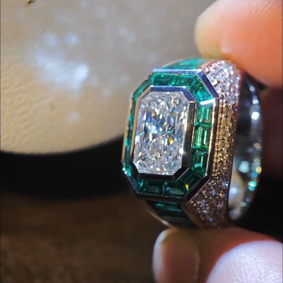 6ct Princess Cut Emerald Handmade Sterling Silver Men's Ring