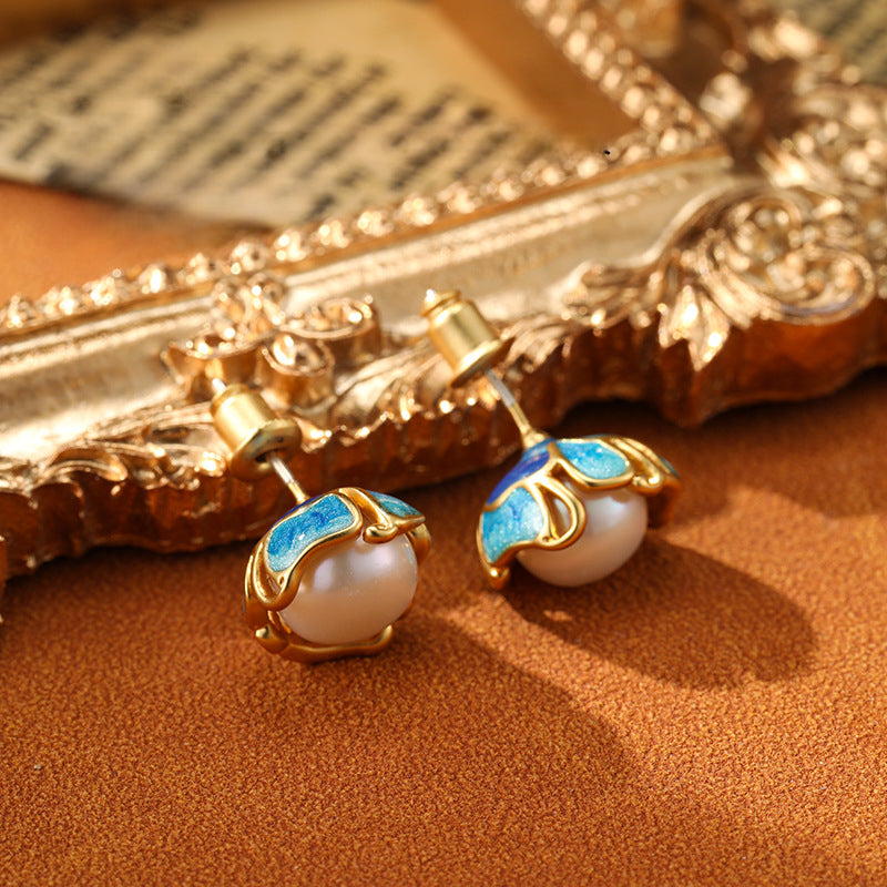 Luxury Vintage Flower Enamel Heart Earrings