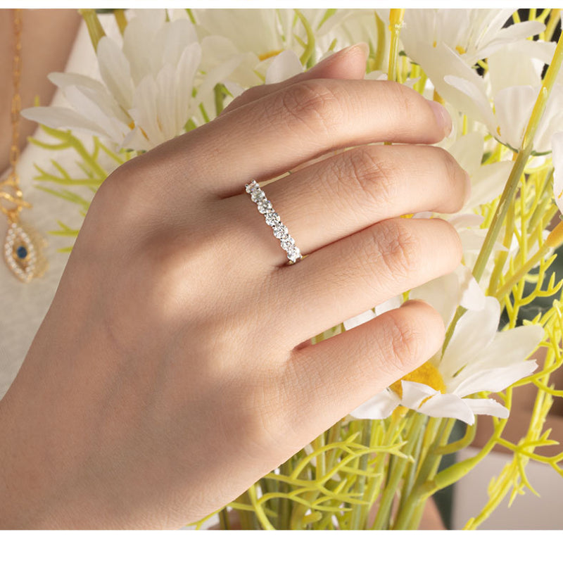 7 Stone D Color Moissanite 18k White Gold Plated Ring