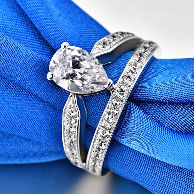 1.5ct Pear Cut 18K White Gold Plated Ring