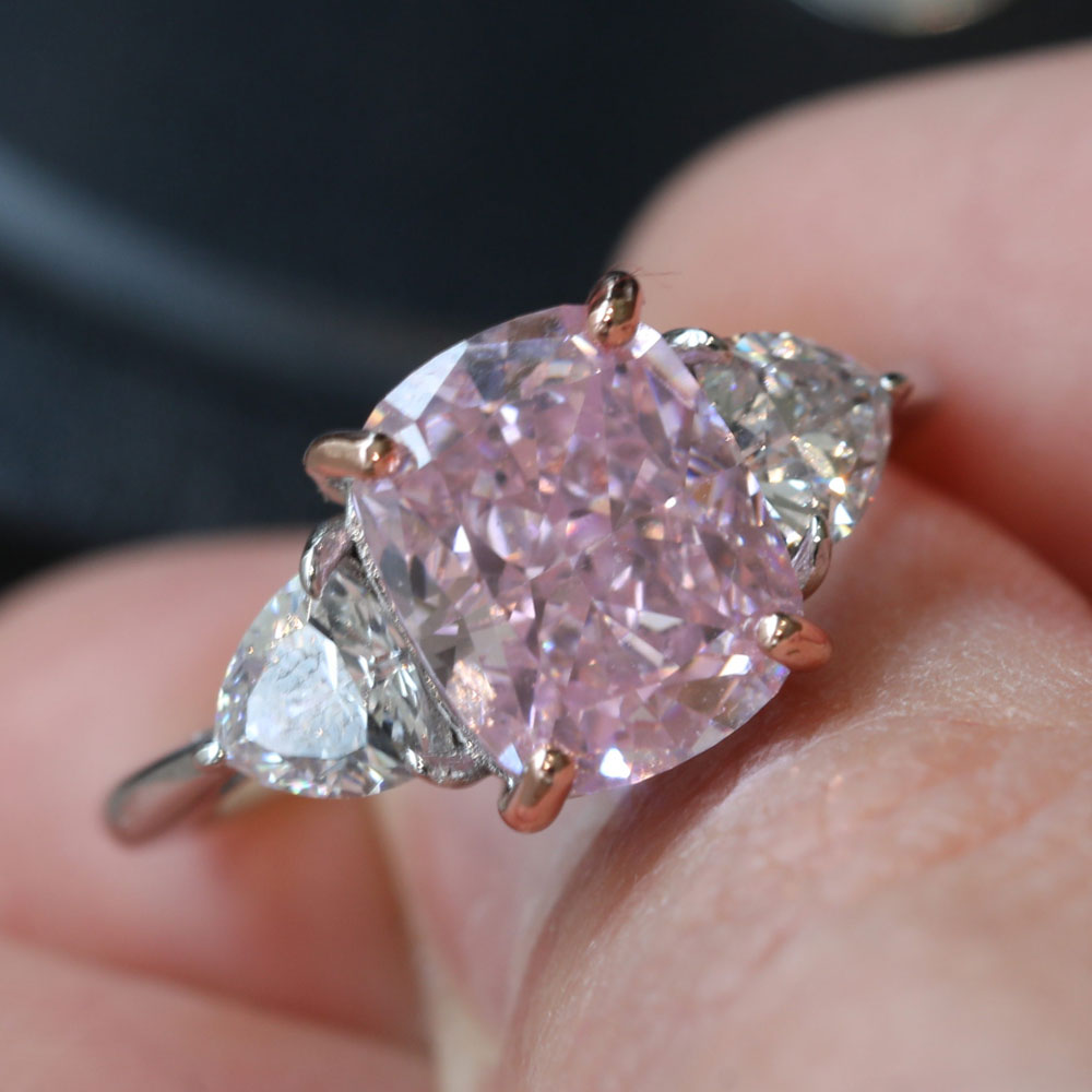 Pink Cushion Cut Engagement Ring