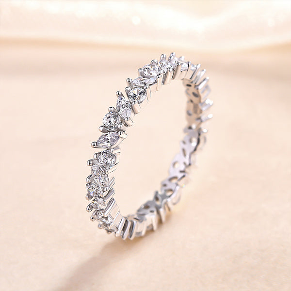 Marquise Cut & Round Cut Crossed Wedding Band In Sterling Silver