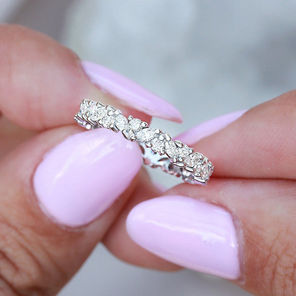 Marquise Cut & Round Cut Crossed Wedding Band In Sterling Silver