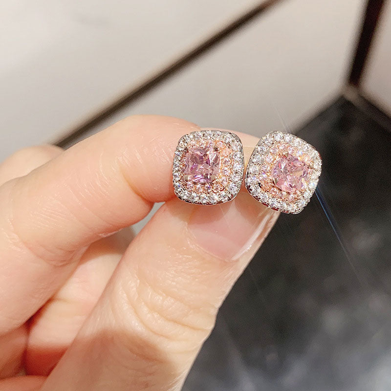 Sparkling Halo Cushion Cut Stud Earrings