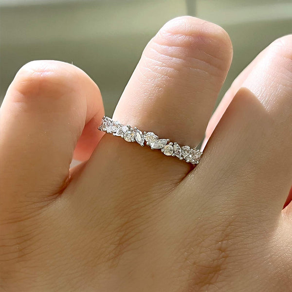 Marquise Cut & Round Cut Crossed Wedding Band In Sterling Silver