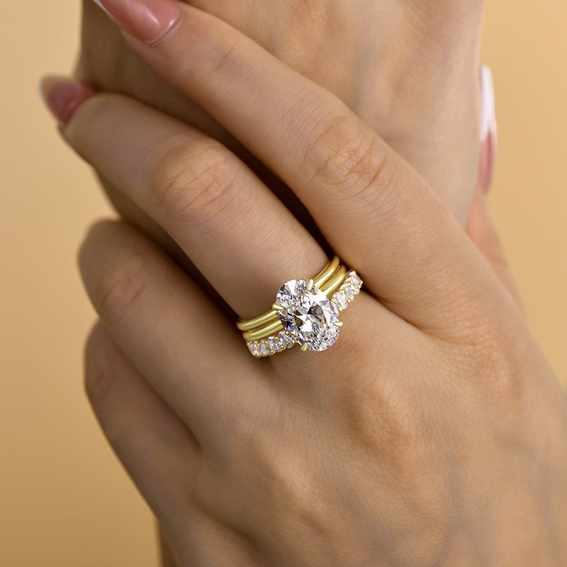 Luxurious 3PCS Golden Tone Oval Cut Sterling Silver Wedding Bridal Set