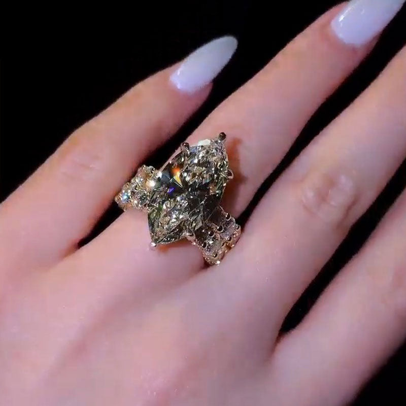 Luxury Marquise Cut With Hidden Halo Sterling Silver Bridal Set