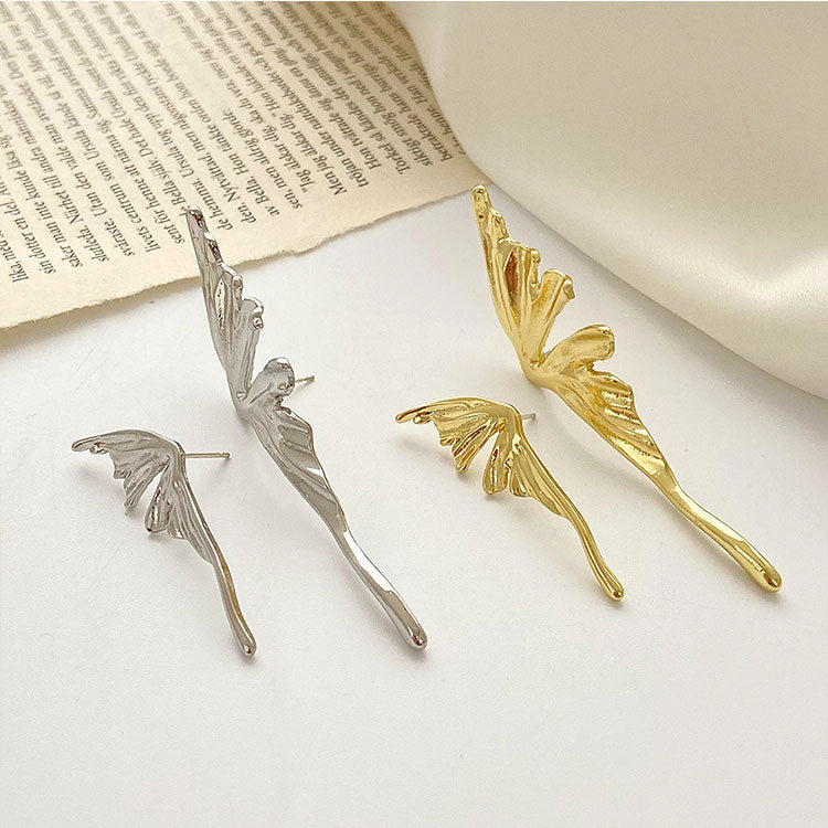Unique Asymmetrical Butterfly Design Stud Earrings