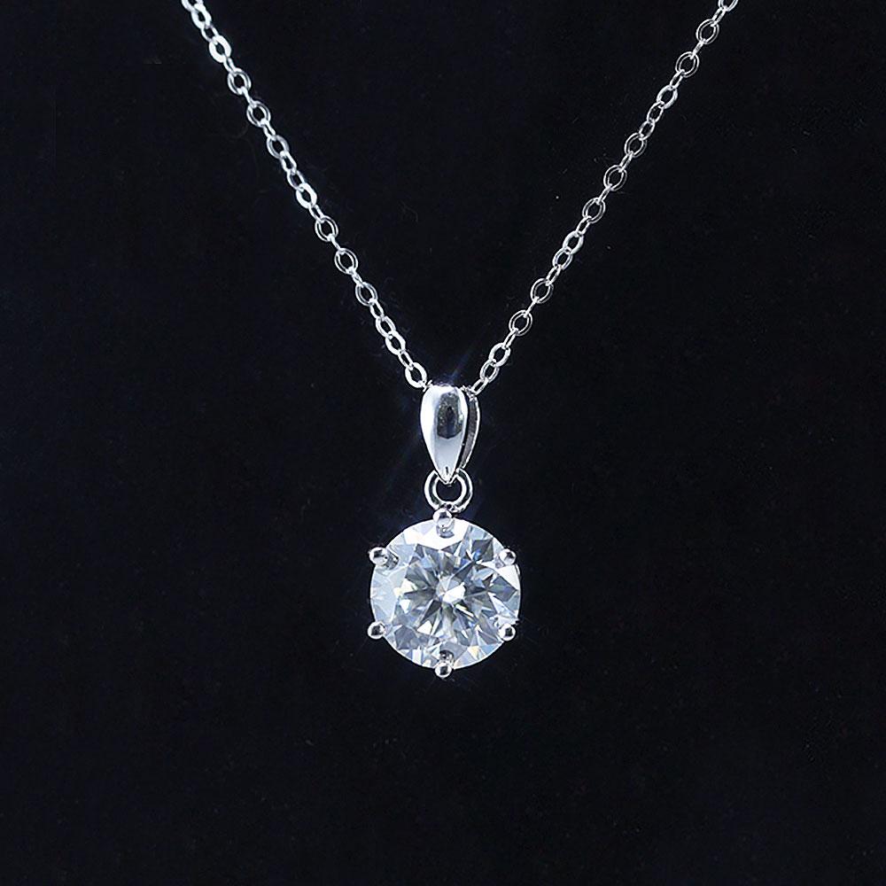 Simple Design 6 Prong Round Cut Moissanite Necklace