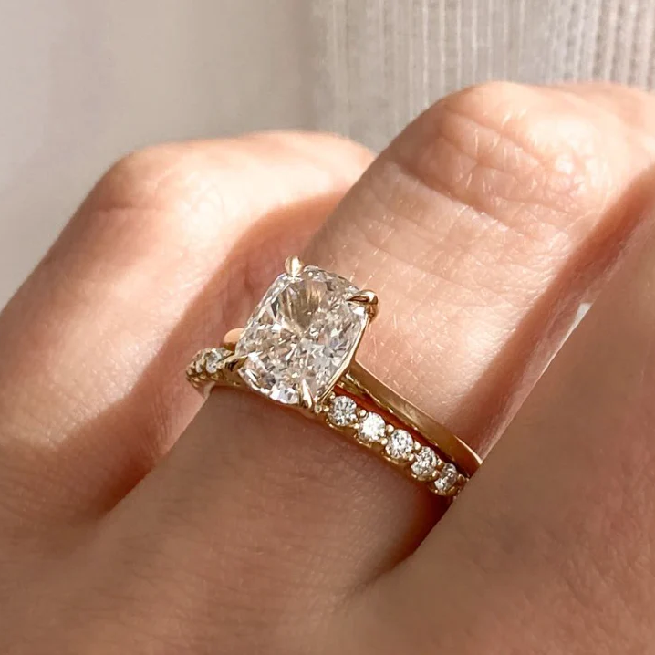 2 Pcs Cushion Cut Wedding Bridal Set In Sterling Silver