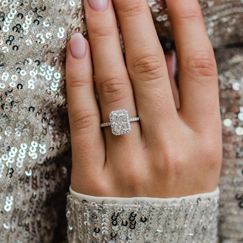 Elegant Hidden Halo Radiant Cut Sterling Silver Engagement Ring