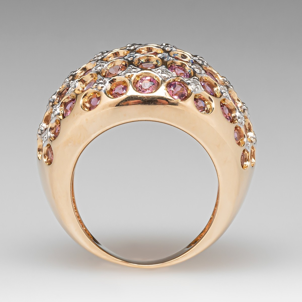 Beautiful Golden Plating Pink Tourmaline Cocktail Ring In Sterling Silver
