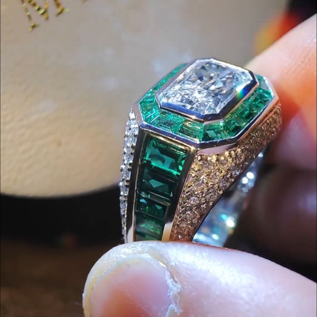 6ct Princess Cut Emerald Handmade Sterling Silver Men's Ring