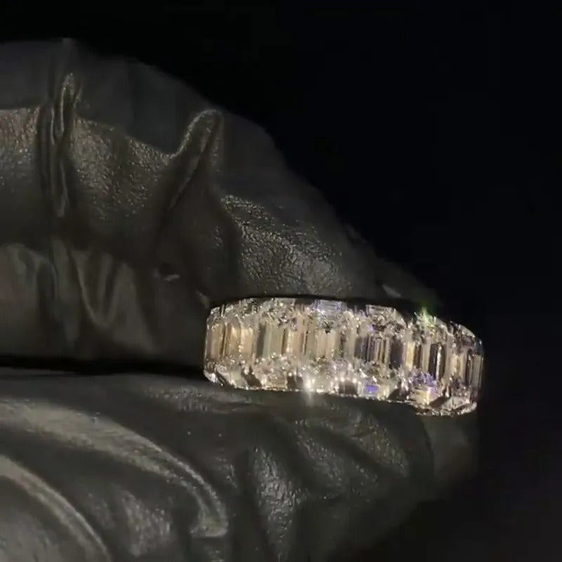 Men's 1ct Each Emerald Cut White Sapphire Eternity Paved Handmade Engagement Ring