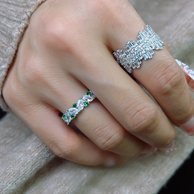 Vintage Design White And Blue Sterling Silver Band