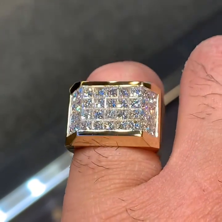 5ct Princess Cut White Sapphire Yellow Gold Handmade Men's Ring