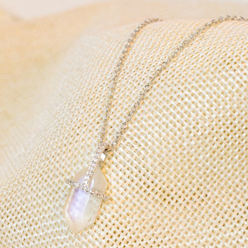Hexagonal Crystal Moon Stone Sterling Silver Necklace