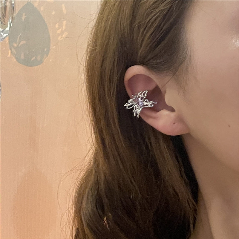 Retro Purple Rhinestones Butterfly Ear Clip & Stud Earrings(A Pair)