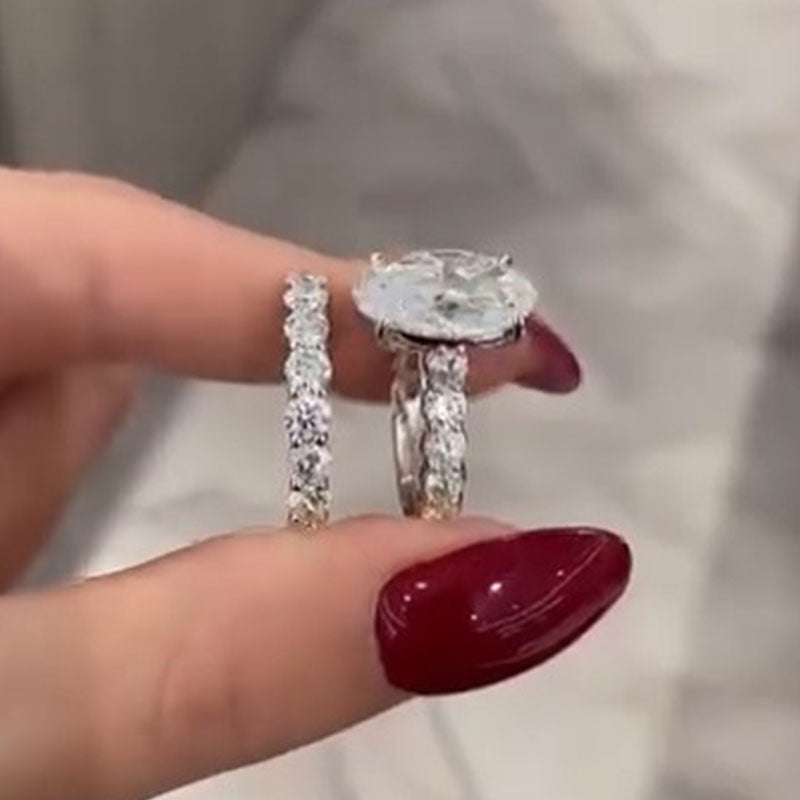 Gorgeous 2 Pcs Oval Cut Sterling Silver Bridal Set