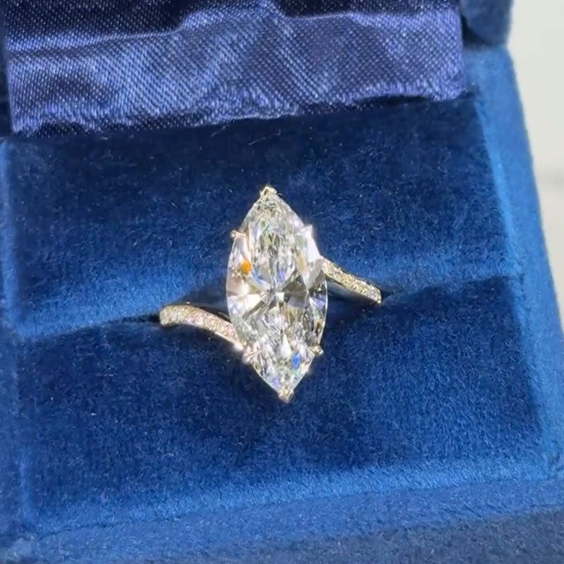 Stunning Marquise Cut Bypass Shank Sterling Silver Engagement Ring