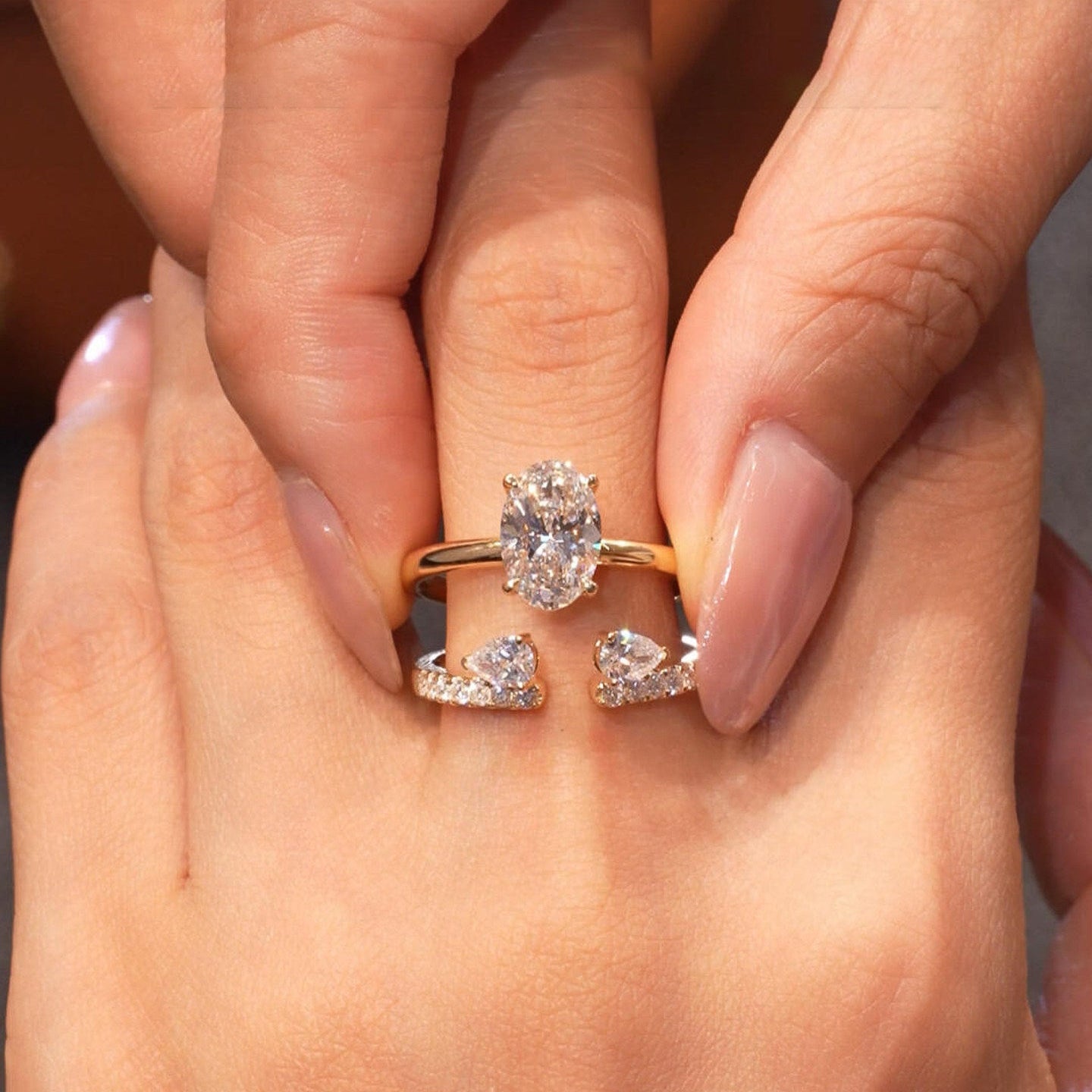 2PCS Oval Cut Insert Wedding Ring Set In Sterling Silver