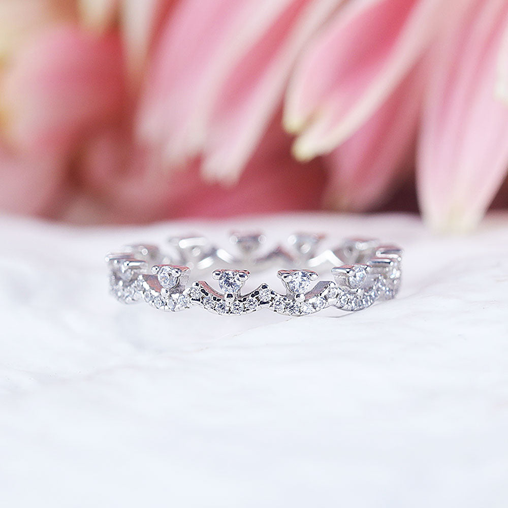 Vintage 2pcs Marquise Cut Sterling Silver Ring Set with Lace Band