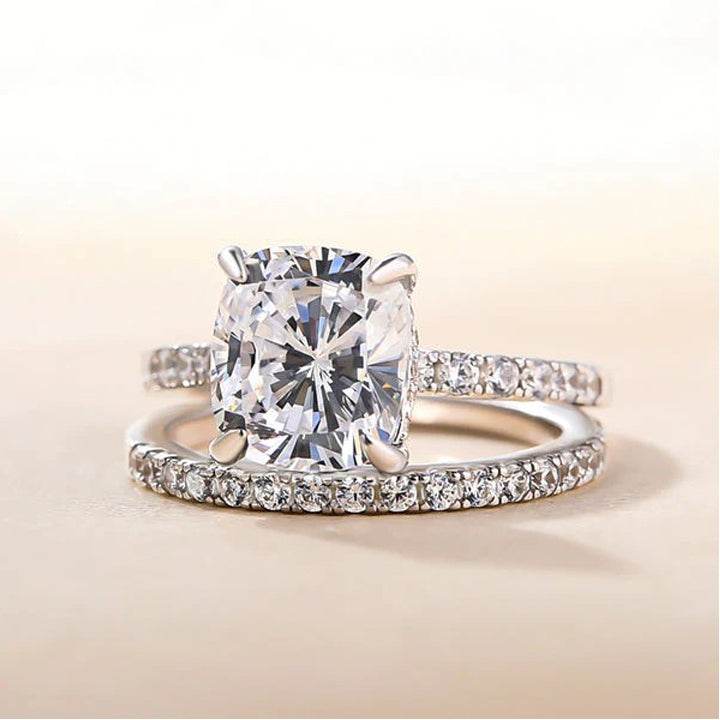 Sale | 2Pcs Solitaire Cushion Cut Bridal Set Rings In Sterling Silver