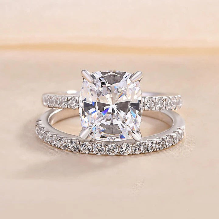 Sale | 2Pcs Solitaire Cushion Cut Bridal Set Rings In Sterling Silver