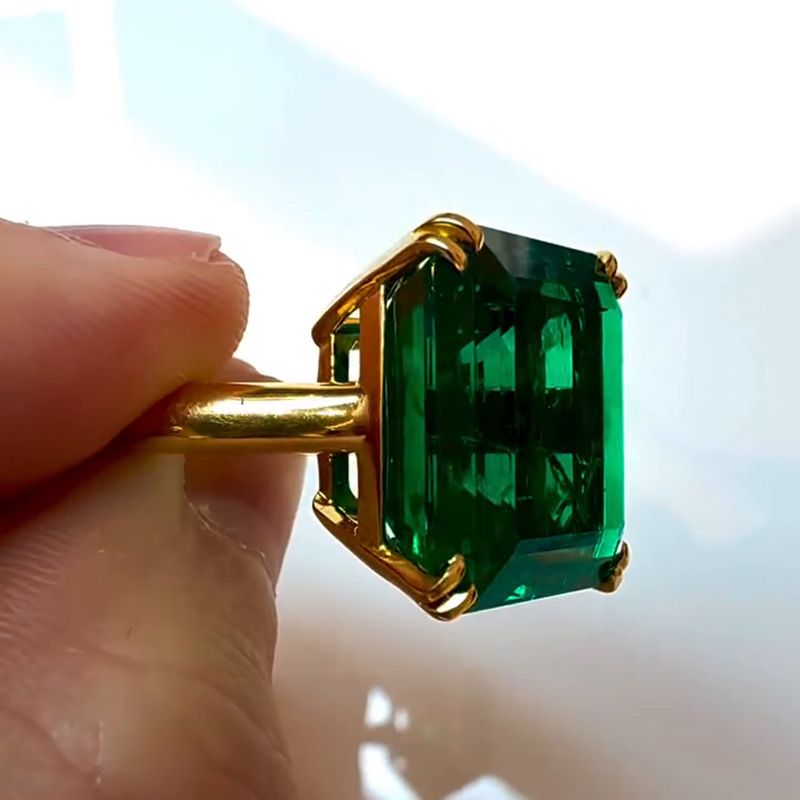 Handmade 12ct Asscher Cut Emerald Green Yellow Gold Simple Men's Ring
