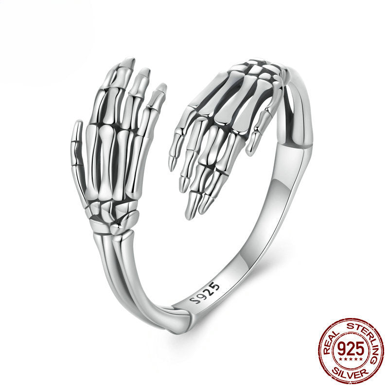 Halloween Skeleton Hand Sterling Silver Open Ring