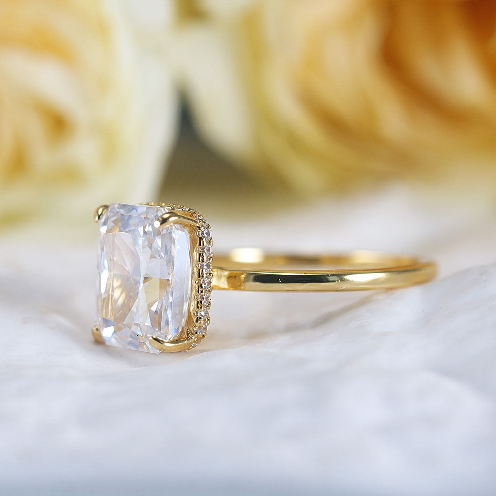 Stunning Hidden Halo Design Radiant Cut Sterling Silver Engagement Ring