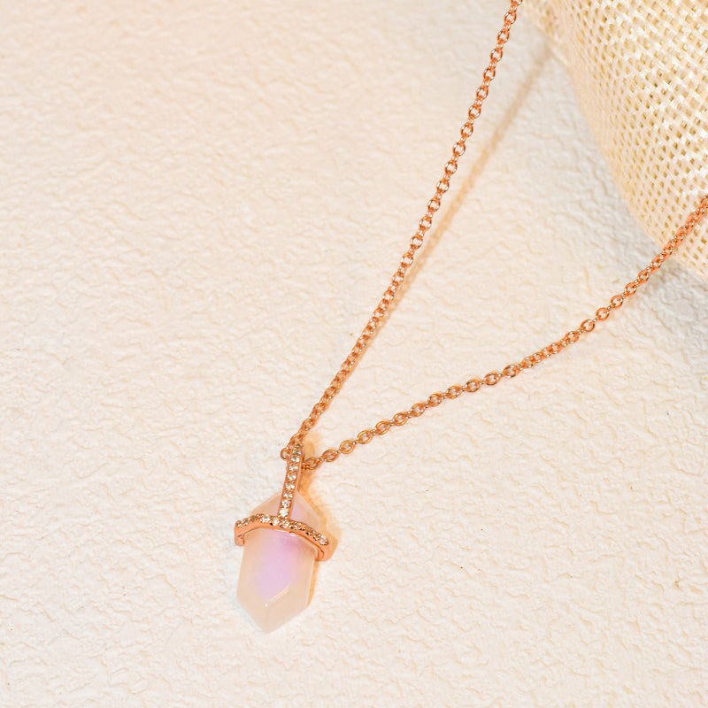 Hexagonal Crystal Moon Stone Sterling Silver Necklace
