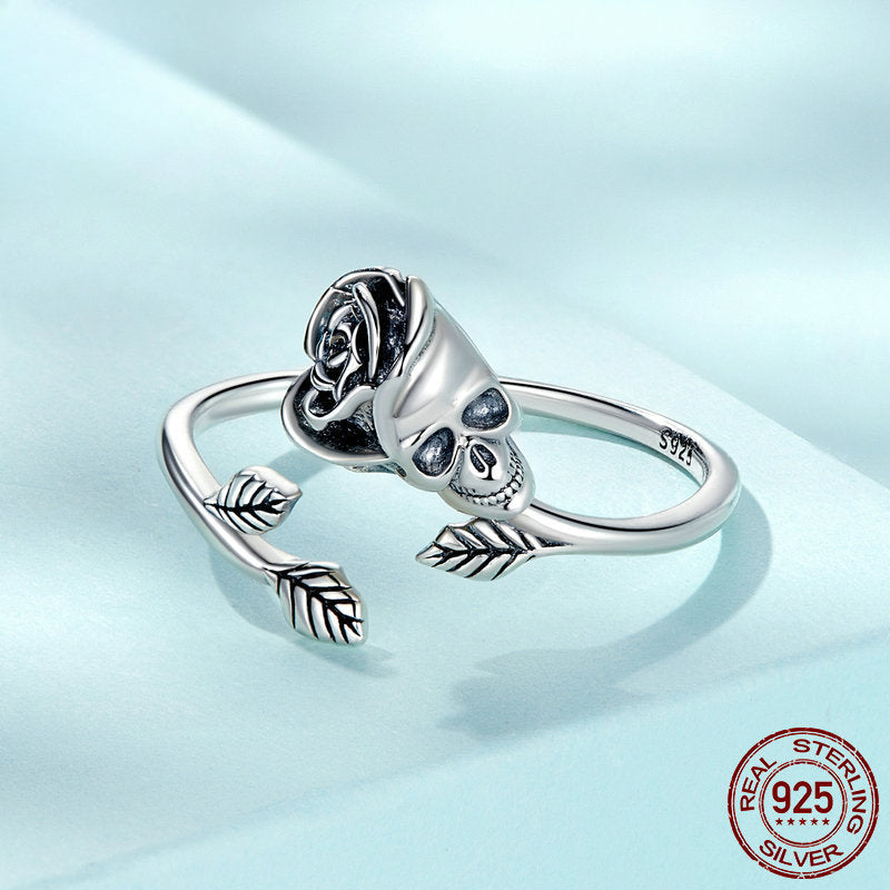 Halloween Rose skeleton Sterling Silver Open Ring