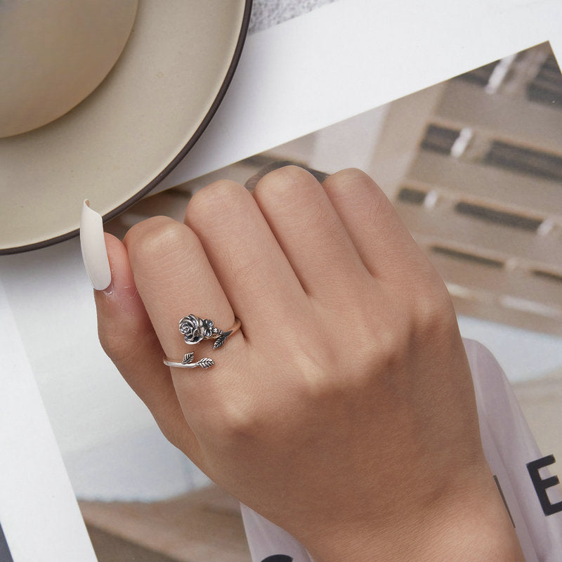 Halloween Rose skeleton Sterling Silver Open Ring