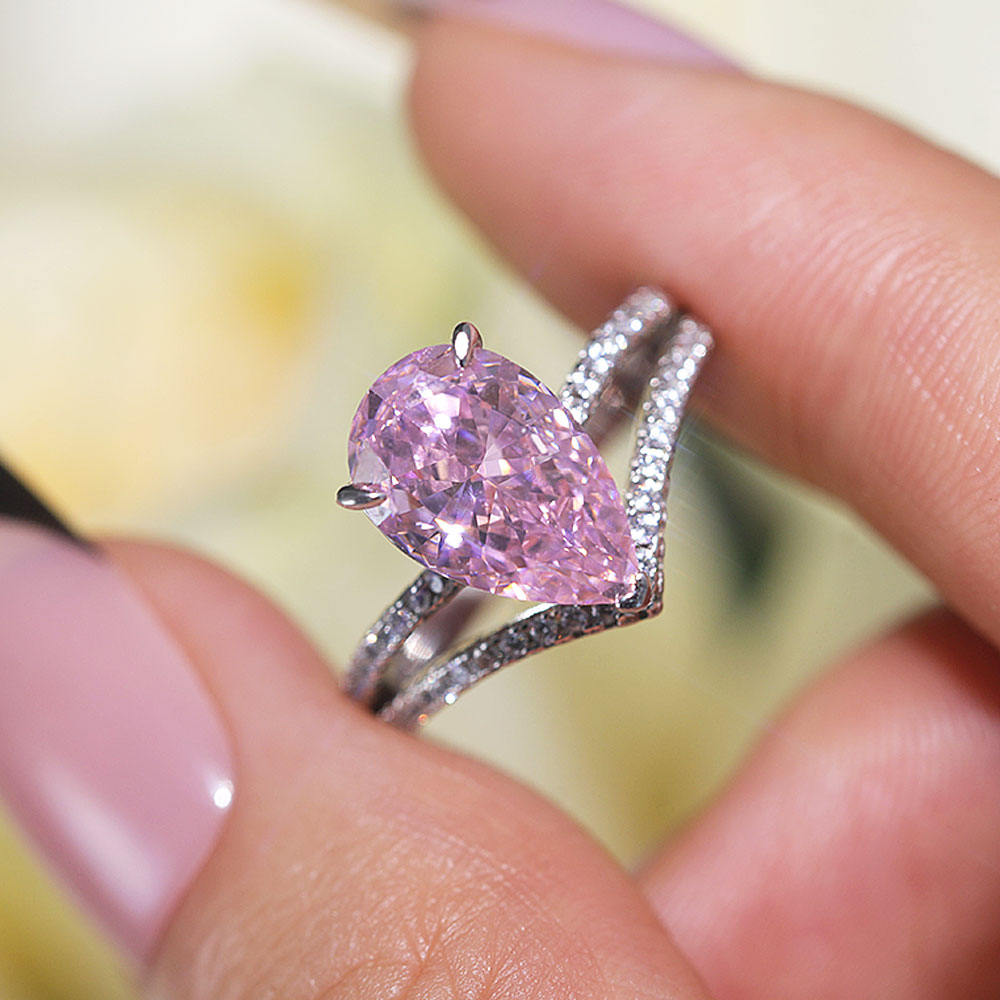 Gorgeous Pink Pear Cut Sterling Silver Engagement Ring