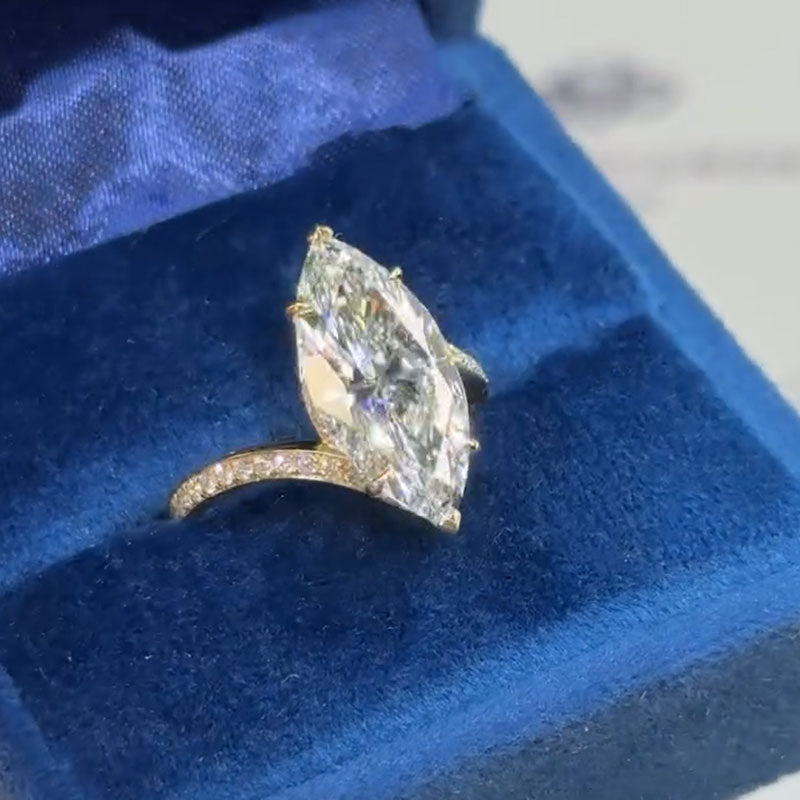 Stunning Marquise Cut Bypass Shank Sterling Silver Engagement Ring