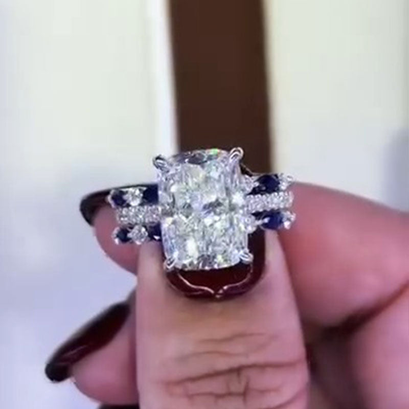 Vintage 2 PCS Blue Cushion Cut Sterling Silver Bridal Set