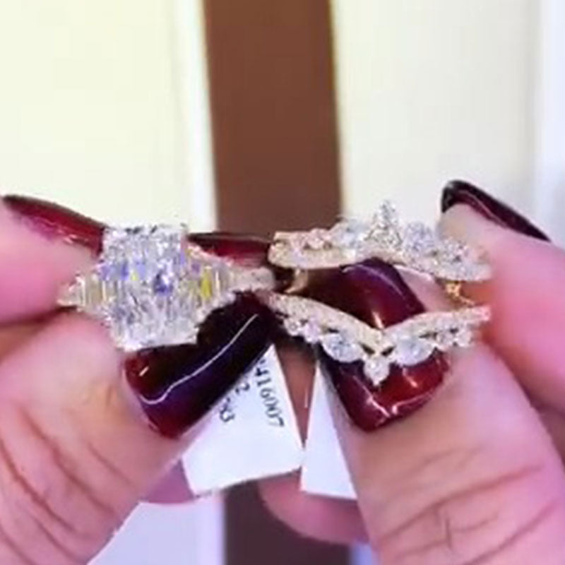 Exquisite 2 PCS Radiant Cut Sterling Silver Bridal Set