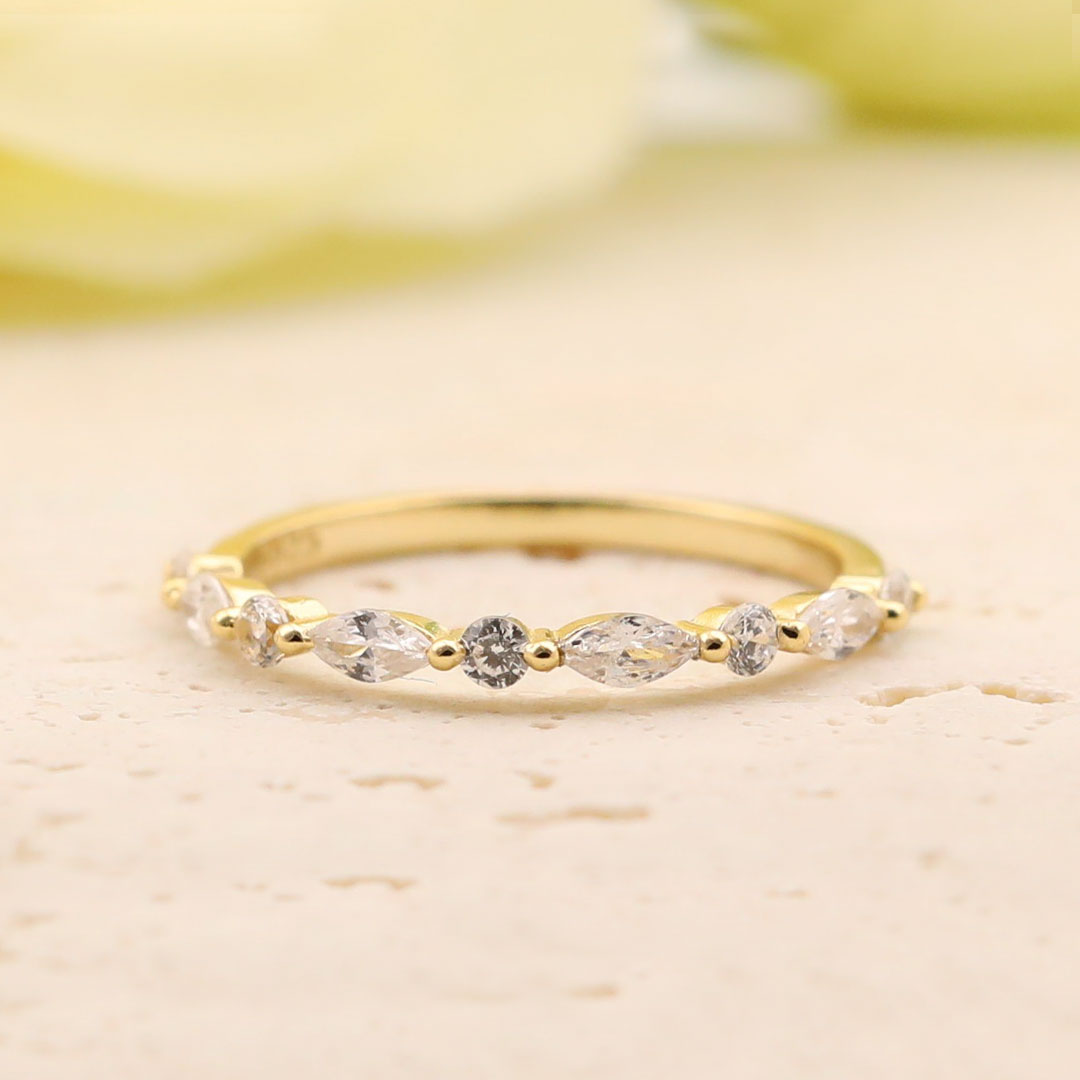 Noble Radiant Cut 3PC Sterling Silver Wedding Bridal Set in Golden Tone