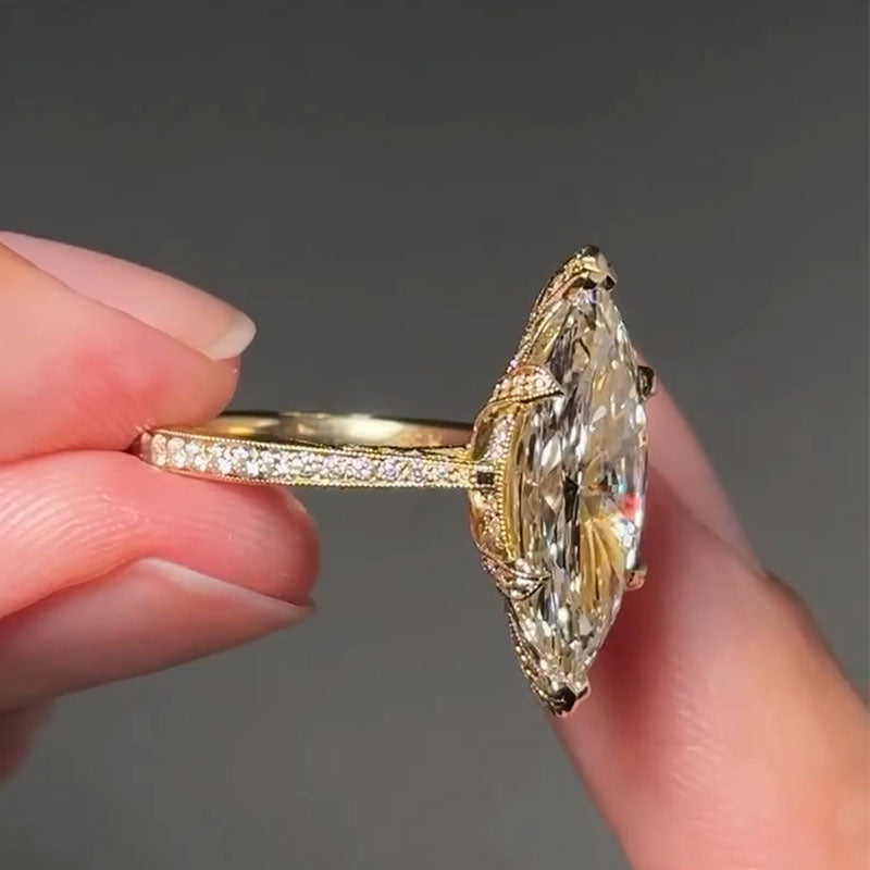 Exquisite Marquise Cut Sterling Silver Engagement Ring